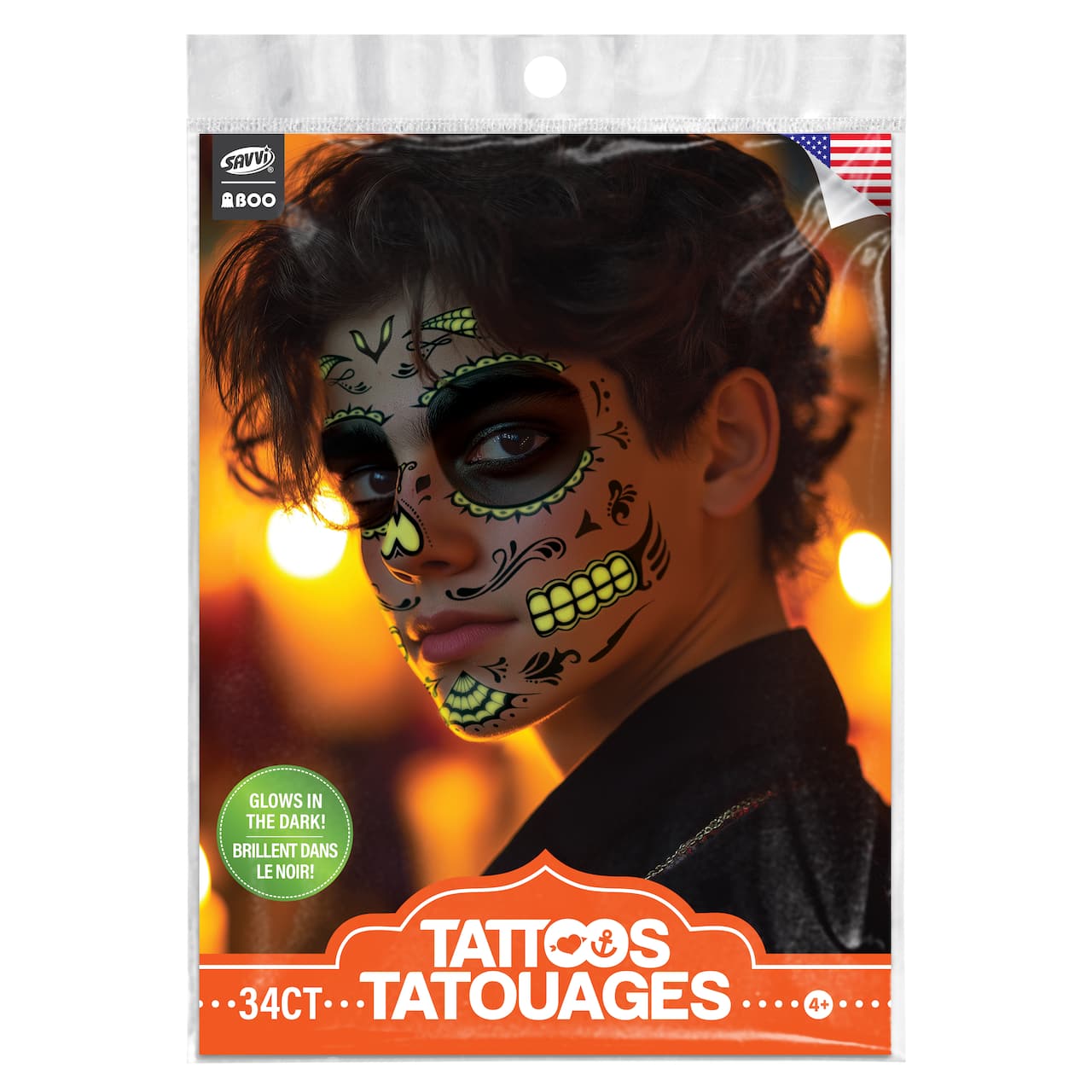 Savvi Glow-in-the-Dark Skull Costume Tattoos